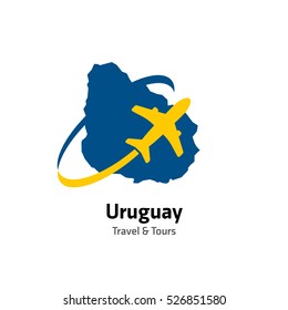 Uruguay Travel and Tours logo. Vector travel company logo design - Country map Leisure travel logo template. Tourism emblem, leisure center - vector illustration