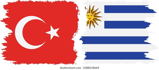 Conexión de banderas de grifo Uruguay y Turquía, vector