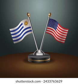 Uruguay and United States table flags with gradient backgrund. Vector Illustration