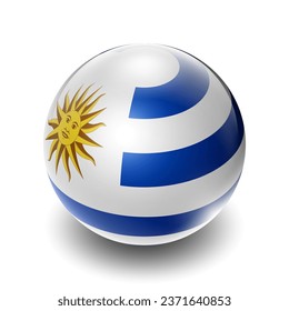Uruguay (URY) Uruguayan Nation Flag 2.5D Isometric View, Glossy Sphere Design, Flag Symbol Icon, Button Presentation Element Template Isolated on White Background