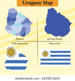 Mapa del Vector de Uruguay con superposición de la bandera de silueta negra de las regiones y bandera independiente ideal para infografías de materiales educativos y proyectos de diseño que muestran la geografía e identidad de Azerbaiyán