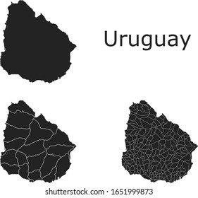 Uruguay vector maps with administrative regions, municipalities, departments, borders