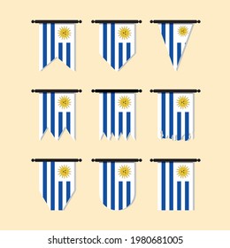 Banderas verticales de Uruguay aisladas en Beige. Ilustración vectorial de estilo plano.