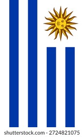 Bandera de Vertical de Uruguay en colores oficiales, dimensiones y Relación de aspecto. Bandera de Vector que simboliza el orgullo nacional, la identidad, el patrimonio, el patriotismo y la autoridad