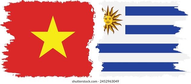 Uruguay and Vietnam grunge flags connection, vector