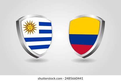 Uruguay vs Colombia flag shields on a white background, Football soccer championship competition vector illustration