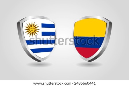 Uruguay vs Colombia flag shields on a white background, Football soccer championship competition vector illustration