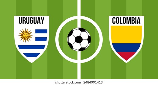 uruguay vs colombia, teams shield shaped national flags