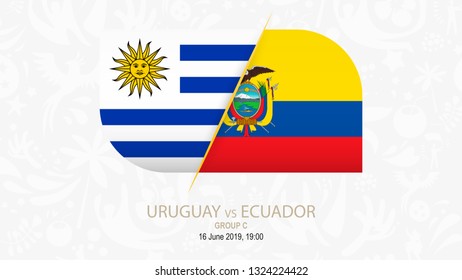 Uruguay vs Ecuador, Football competition Group C. Gray soccer background.