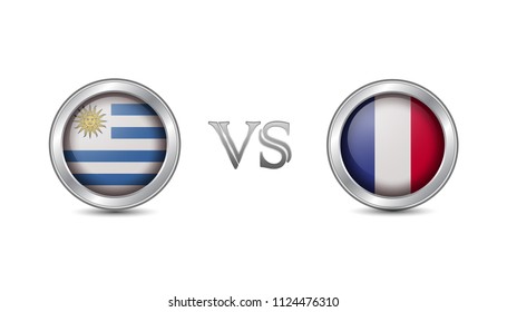 Uruguay VS France flag concept in metal circle for international championship football competition