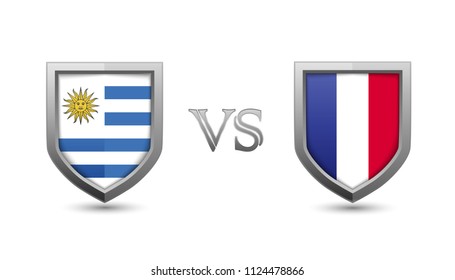 Uruguay VS France flag shield badges for international championship football competition