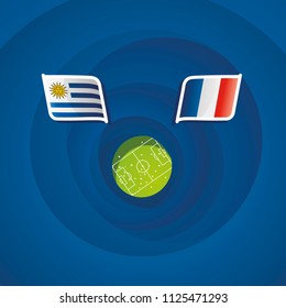 Uruguay vs France flags abstract soccer stadium background