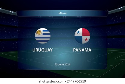 Uruguay vs Panamá. Torneo de fútbol americano 2024, marcador de fútbol transmitido Plantilla gráfica