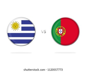 Uruguay vs Portugal. Flag in a Circle. Button Vector. White Background. Football Competition.