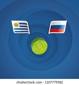 Uruguay vs Russia flags abstract soccer stadium background