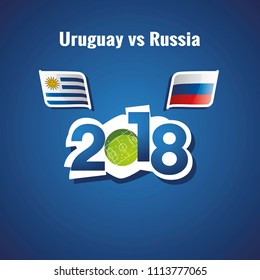 Uruguay vs Russia flags soccer blue background