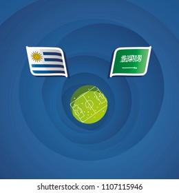 Uruguay vs Saudi Arabia flags abstract soccer stadium background