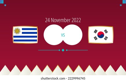 Uruguay vs South Korea football match, international soccer competition 2022. Versus icon.