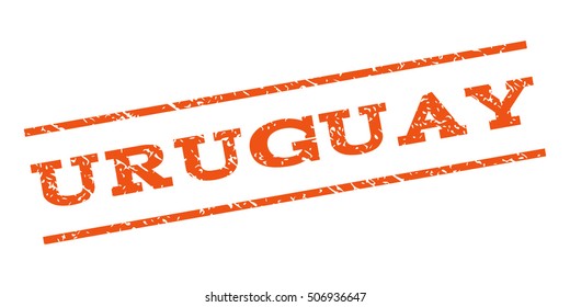 Uruguay watermark stamp. Text caption between parallel lines with grunge design style. Rubber seal stamp with unclean texture. Vector orange color ink imprint on a white background.