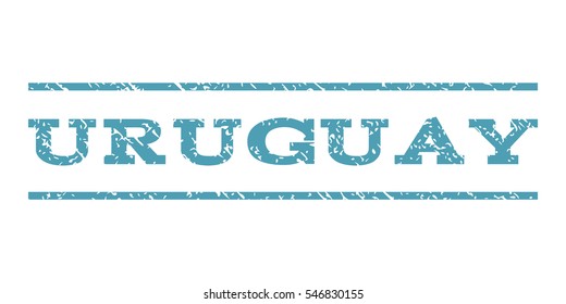 Uruguay watermark stamp. Text caption between horizontal parallel lines with grunge design style. Rubber seal stamp with dirty texture. Vector cyan color ink imprint on a white background.