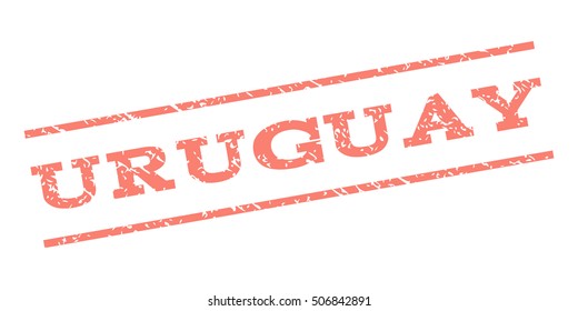 Uruguay watermark stamp. Text tag between parallel lines with grunge design style. Rubber seal stamp with dust texture. Vector salmon color ink imprint on a white background.