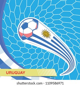 Uruguay waving flag and soccer ball in goal net. football tournament vector illustration.