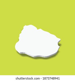 Uruguay - white 3D silhouette map of country area with dropped shadow on green background. Simple flat vector illustration.