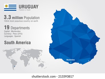 Uruguay world map with a pixel diamond texture. World geography.