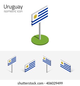 Uruguayan flag (Eastern Republic of Uruguay), vector set of isometric flat icons, 3D style, different views. Editable design elements for banner, website, presentation, infographic, map. Eps 10