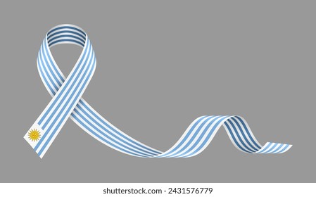 Uruguayan flag stripe ribbon wavy background layout. Vector illustration.