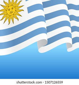 Uruguayan flag wavy abstract background. Vector illustration.