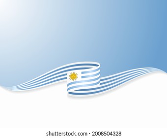 Uruguayan flag wavy abstract background. Vector illustration.