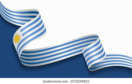 Uruguayan flag wavy abstract background. Vector illustration.