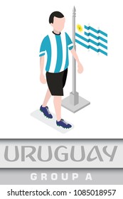 Uruguayan football player with national flag for international  Moscow 2018 world championship tournament.Group A (Isometric)