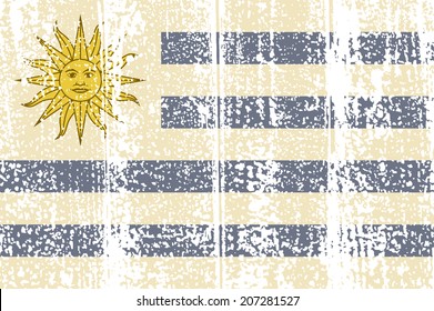 Uruguayan grunge flag. Vector illustration. Grunge effect can be cleaned easily.