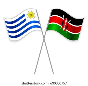 Uruguayan and Kenyan crossed flags. Uruguay combined with Kenya isolated on white. Language learning, international business or travel concept.