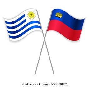 Uruguayan and Liechtenstein crossed flags. Uruguay combined with Liechtenstein isolated on white. Language learning, international business or travel concept.