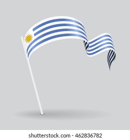 Uruguayan pin icon wavy flag. Vector illustration.