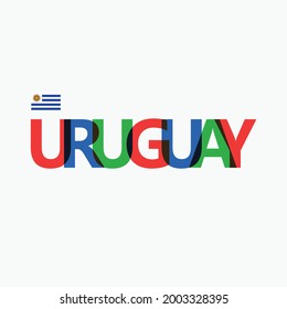 La colorida tipografía uruguaya con su bandera nacional vectorizada. Tipografía de país sudamericano.