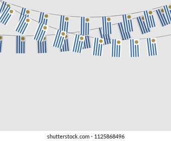 Urugvuayan flags garland on white background, Hang bunting for Urugvuayan celebration template banner. vector