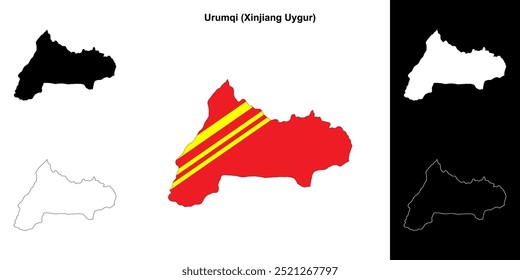 Conjunto de mapa de contorno en blanco de Urumqi