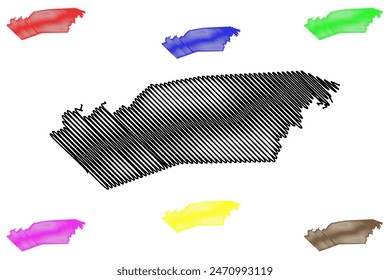 Ilustración vectorial cartográfica del municipio de Urupa (Estado de Rondonia o Rondonia, RO, Municipios de Brasil, República Federativa de Brasil), dibujo a mano alzada del mapa de Urupá