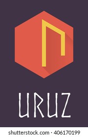 Uruz rune of Elder Futhark in trend flat style. Old Norse Scandinavian rune. Germanic letter. Vector illustration.