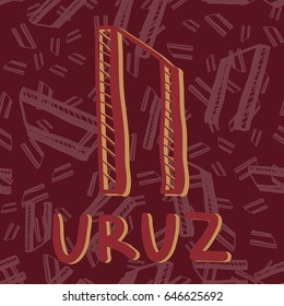 Uruz Rune. Hand drawn ancient rune. Vector illustration on seamless background