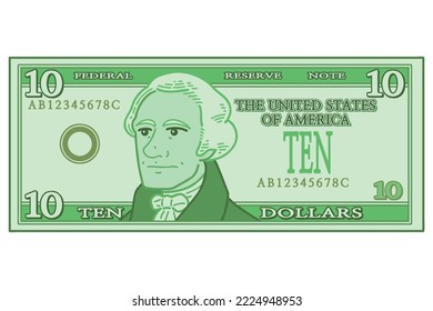 US 10 Dollar bill  Vector illustration 