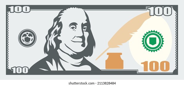 U.S. 100 dollar illustrations set on transparent background