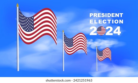 us 2024 elections with american flag. US, USA, american election. Vector illustration