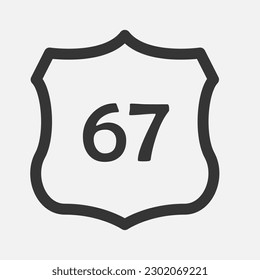 US 67 highway road. Travel information sign. Interstate highway shields used in the US. Vector illustration