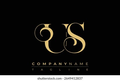 US Abstract Creative Jewelry Logo. A stylish logo featuring golden monogram initials in an elegant and modern typography, perfect for branding