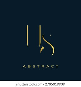 Diseño de logotipo dorado Abstractas de EE. Abstractas composición de símbolos de oro sobre un fondo azul marino oscuro